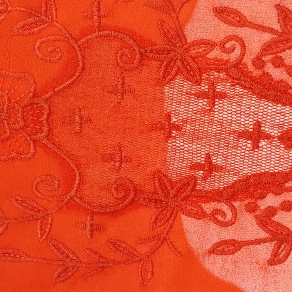 THML Anthropologie Orange Embroidered Cape Flutter Sleeve size medium sheer - Picture 7 of 10